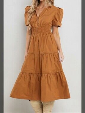 Mocha Mousse Color Tiered Maxi Dress